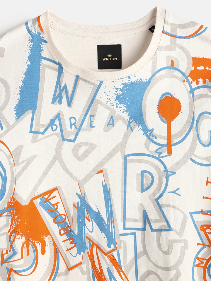 AOP Graffiti Slim Fit T-Shirt | Off White - Image 4
