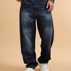Casual Heavy Fade Loose Fit Jeans | Dark Blue