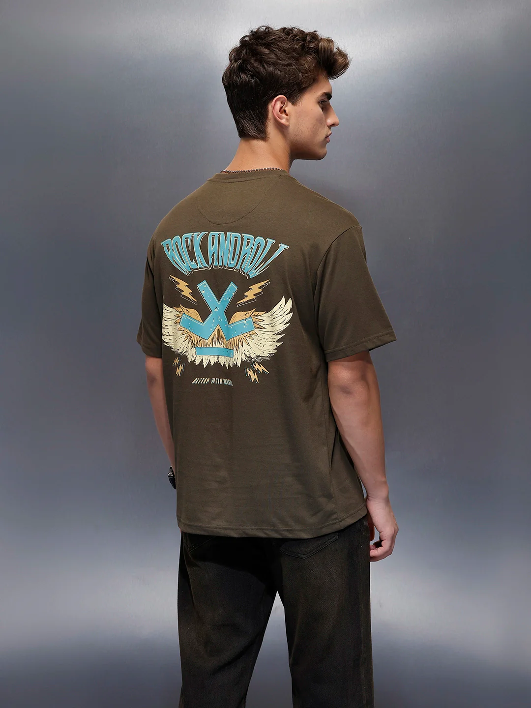 Casual Back Printed Oversized T-Shirt | Olive - Image 2